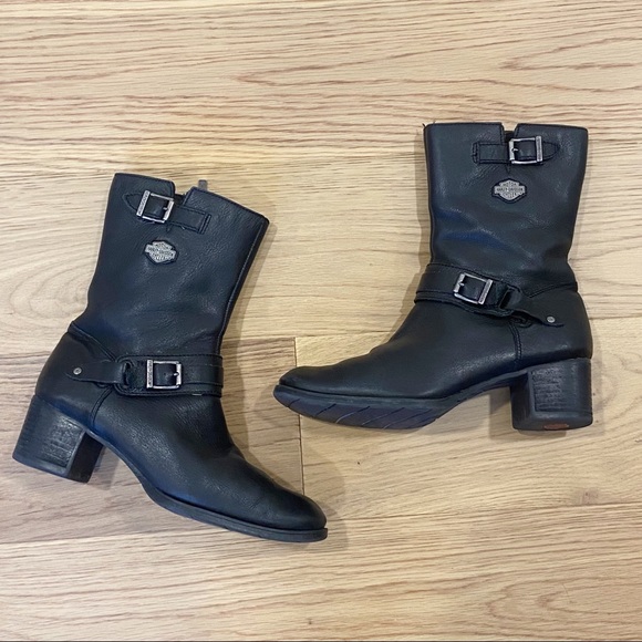 Harley-Davidson Shoes - Harley Davidson Womens Black Serita 85041 Round Toe Zipper Biker Boots Size 10